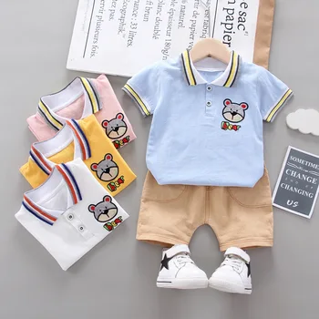 

020 new summer of the male and girl bear polo shirt 0-4 year swear short-sleeved children's two-piece set of children's set