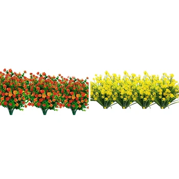 

AFBC 8Pcs Artificial Flowers Outdoor Uv Resistant Plants, 8 Branches Faux Plastic Greenery Shrubs Plants Indoor Outside Hanging