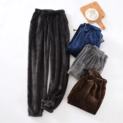 Japanese Style New Men's Home Pants Thick Flannel Warm Pants Autumn and Winter Large Size Coral Fleece Trousers Pajama Pants
