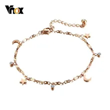 Vnox, элегантный розовый браслет золотого цвета для женщин, звезда, луна, CZ камни, шарм, нержавеющая сталь, для праздника, Женские Ювелирные изделия, регулируемая длина
