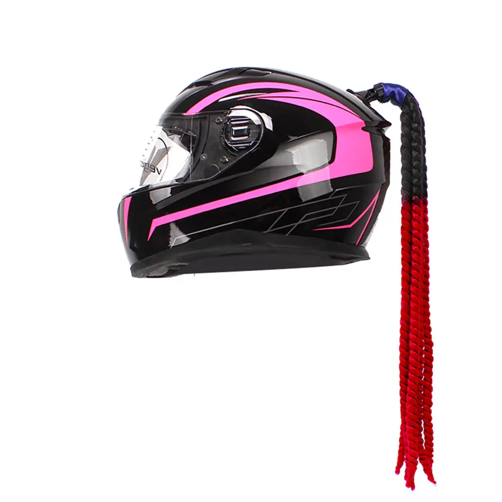 Hand-made Helmet Braids / Ponytail Motorcycle Helmet Wig Hair Red