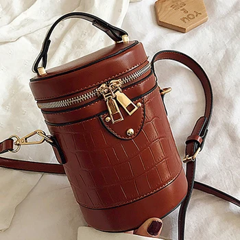 

2020 New Cylindrical womens shoulder bag Fashion chains PU Leather crossbody bags Female handbags Stone pattern Tote hand bags