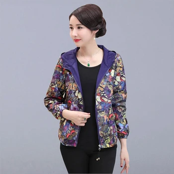 

Autumn Short Jackets Women Casual Coats New Fashion Vintage Print Hooded Basic Jackets Female Outerwear Coats Plus Size P167