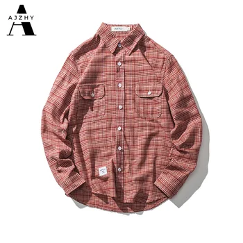 

Casual Plaid Slim Fit Shirt Men Cotton Streetwear Hip Hop Harajuku Pockets Turn-down Collar Long Sleeve Shirts Mens Chemise