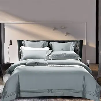 

1000TC Cotton Bedlinen \"W\" embroidery bedlinen bedcover pine cactus duvet cover pillowcase bedding set Bed Set