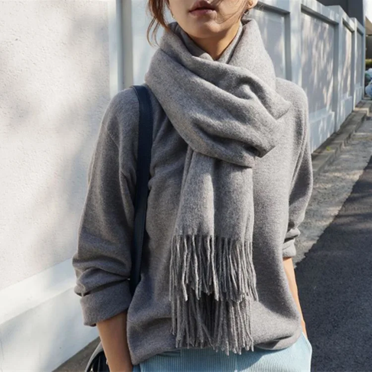 

Scarf Female Winter Korean Long Section Cashmere Shawl Tassel Solid Color Simple Knitting Winter Scarf Women