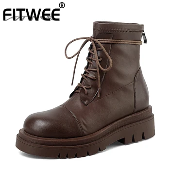 

FITWEE Fashion Ankle Boots Women Flat Winter Shoes Women Zipper Warm Office Lady Footwear Size 34-43