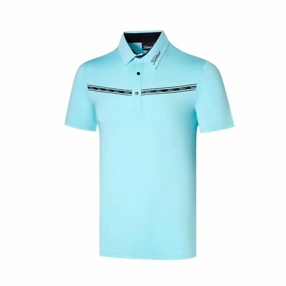 Мужская спортивная одежда для гольфа с коротким рукавом для гольфа с отворотом Спортивная дышащая рубашка для гольфа - Цвет: Powder blue