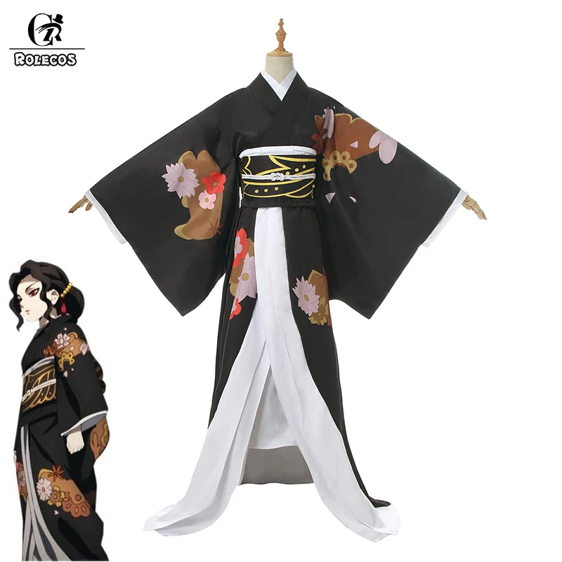 

ROLECOS Anime Demon Slayer Cosplay Costume Kibutsuji Muzan Kimono Kimetsu no Yaiba Cosplay Costume Women Kimono Flower Uniform