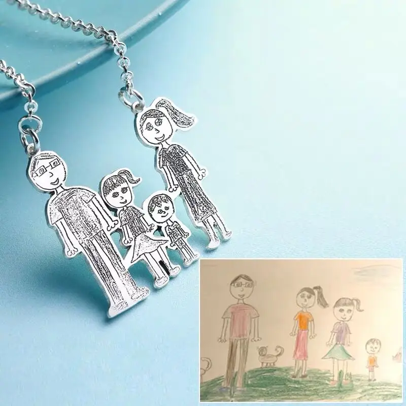 Уникальный пользовательский Детский рисунок ожерелье 925 серебро дети художественные украшения с надписями ожерелье выгравированное имя слова Рождественский подарок