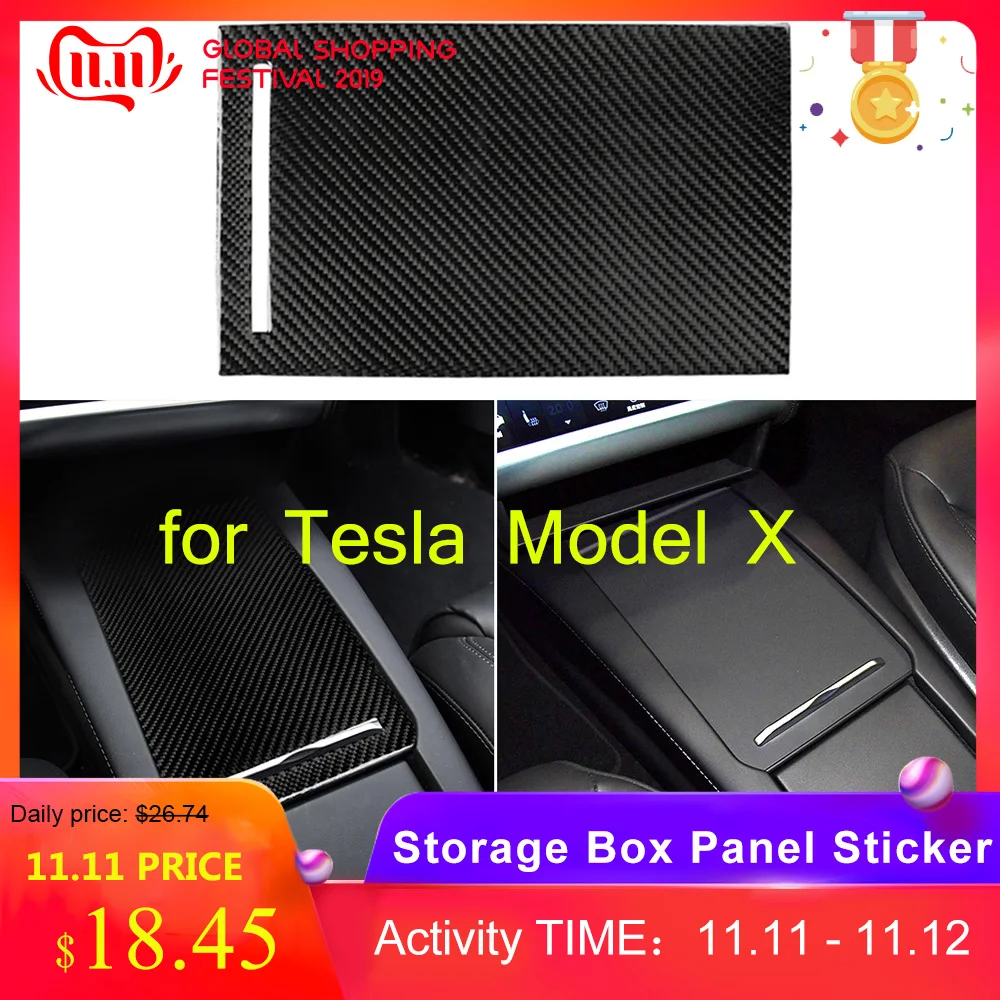 

Newest for Tesla Model X 1 PCS Carbon Fiber Car Storage Box Panel Trim Cover Decals Sticker Car Interior Decoration Trim Sticker