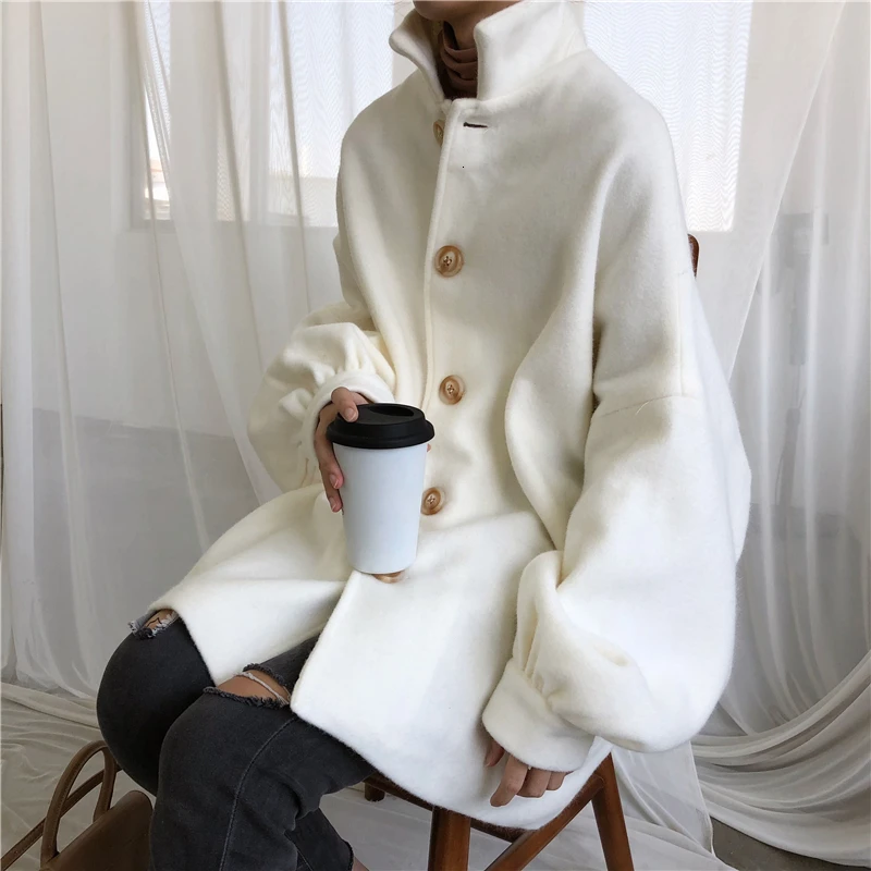 SHENGPALAE, осень, новинка, модное шерстяное пальто с отворотами и цветочными рукавами, женская Свободная Повседневная Уличная Корейская куртка FV309