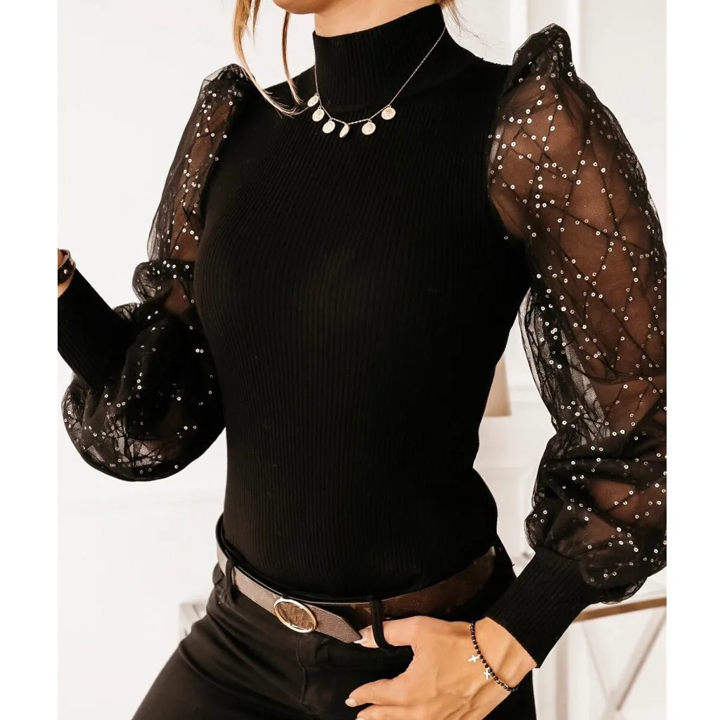 2019 зимняя футболка для женщин повседневная прозрачная сетчатая рубашка в стиле