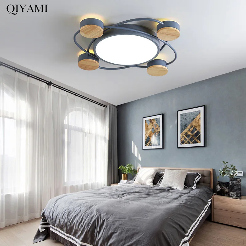 

Nordic Creative Led Chandelier Lights For Study Living Room Bedroom Gray/black/white Deco Wooden Lighting Fixtures Dimmable Lamp