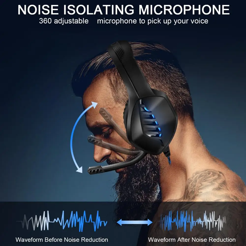 Professional Led Light Computer Gaming Headset Deep Bass Stereo Wired Adjustable Gaming Headphone With Mic for PS4 Xbox Laptop