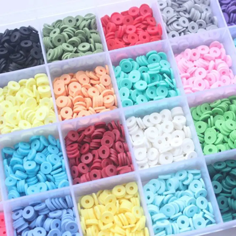 

4800Pcs 24 Colors 6mm Flat Round Polymer Clay Disc Loose Spacer Bead DIY Jewelry F3MD