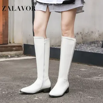 

ZALAVOR Women Straight Boots Classic Normal Muture Flats Casual Women Knee High Boots Swing Zipper Women Sweet Sheos Size 32-43