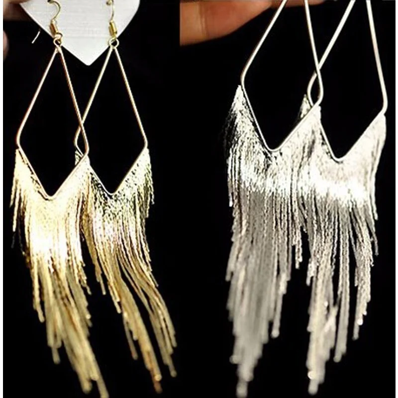 Dangle Earrings Drop Earrings Long Earrings Golden Earrings Crystal Tassel Earrings Gold Color for Women