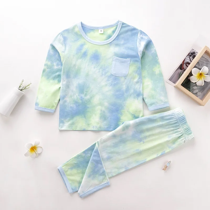 New Fashion Toddler Girl Clothes Two Piece Sets Cotton Tie Dye Colorful Pocket Long Sleeve Tops+trousers Sport Baby Pajamas 2-7Y | Детская