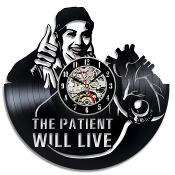 

Vinyl Record Wall Clock Modern Design The Patient Will Live Hanging Clock Black Hollow 3D Watch Wall Clocks Home Decor