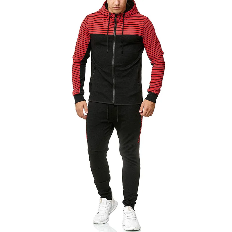 

Autumn And Winter New Style Large Size Men Casual Loose-Fit Coat Two-Piece Set Men'S Wear Striped Suit Tz01