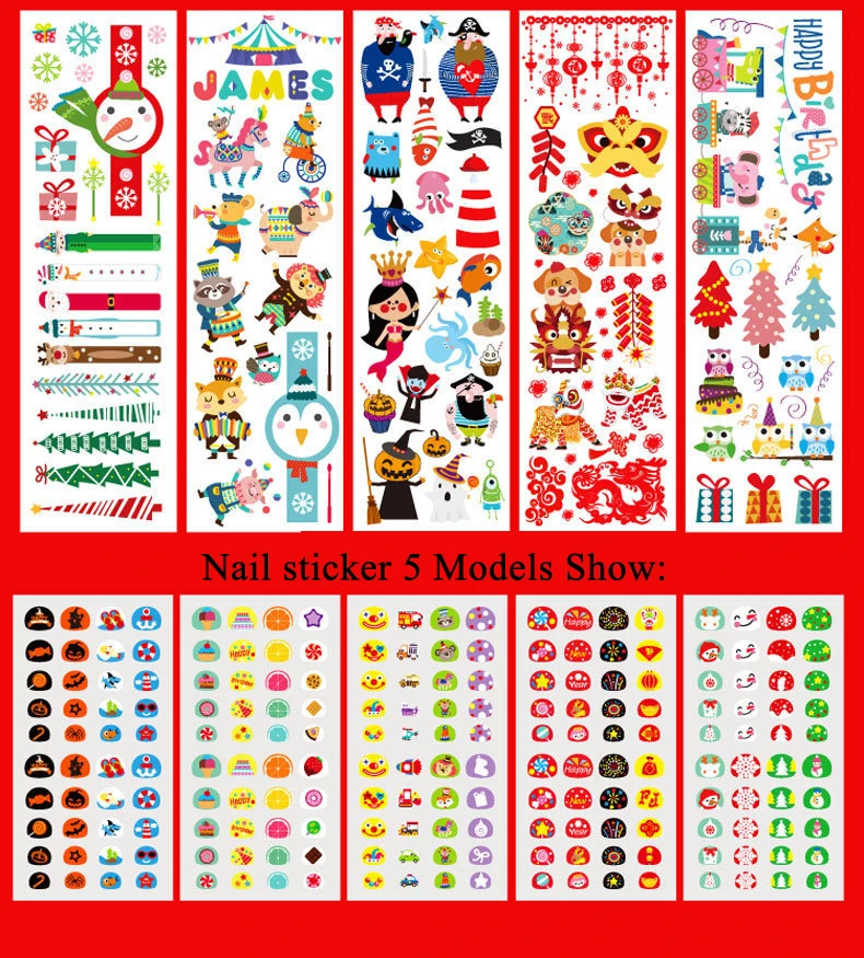 1 Набор мультяшных детских наклеек с татуировкой стикер для ногтей DIY игрушки для детей мальчик девочка ролевые игрушечный макияж Рождественский подарок ZXH