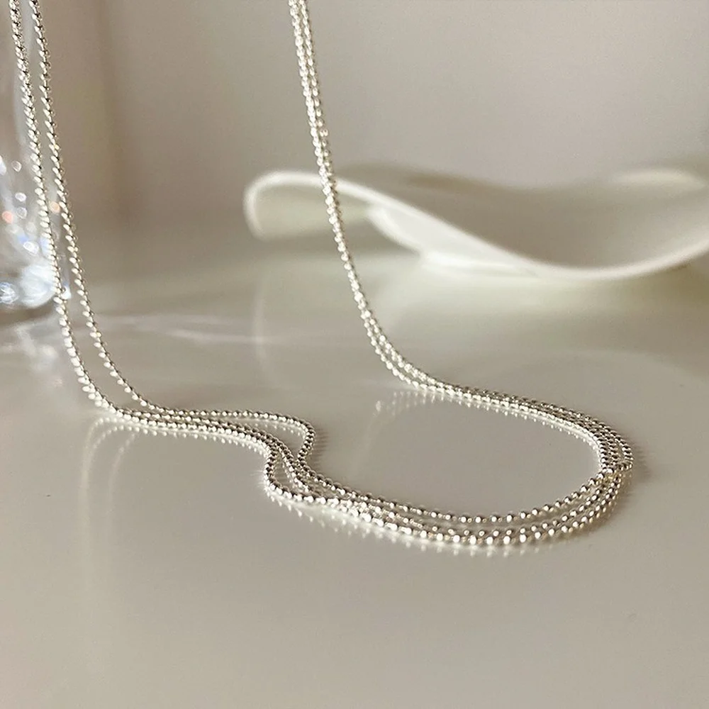 Multilayer Overlapping Necklace  Round Bead Chain Korean Simple Temperament  Sparkling Neck Chain Clavicle Chain Necklace Women