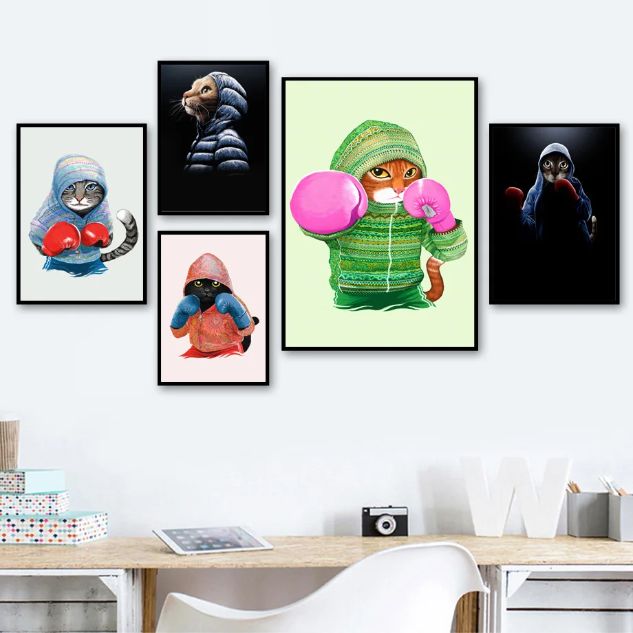 Wall Art Canvas Prints Hd Pictures Modern Painting Cute Cat Boxer Home Decor Modular Cuadros Nordic Style Poster For Living Room | Дом и сад