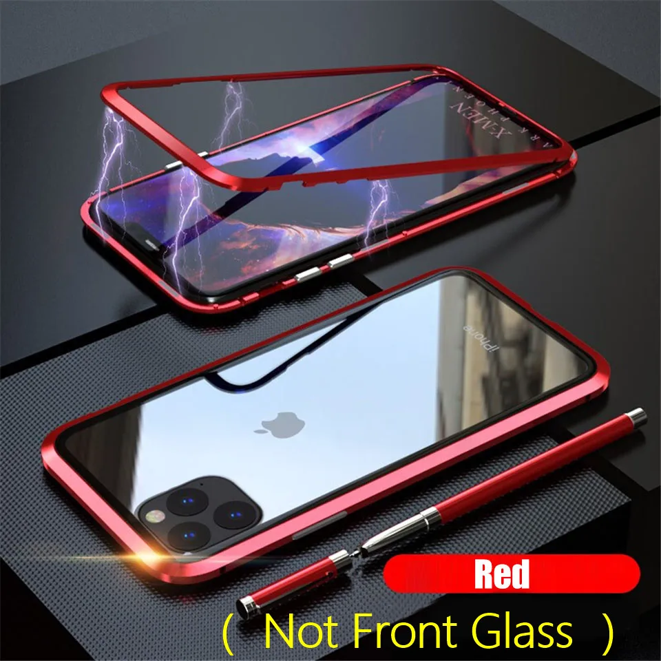 Red Роскошный металлический чехол с магнитной адсорбцией для iPhone 11 Pro Max 7 8 Plus, противоударный чехол для iPhone XR XS Max, задняя крышка из закаленного стекла - Цвет: Red
