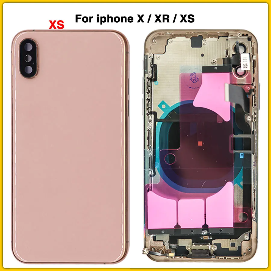 Полный Чехол для iPhone X XS XR батарея задняя крышка Дверь задняя крышка+ шасси средняя рамка с гибким кабелем+ Sim карта