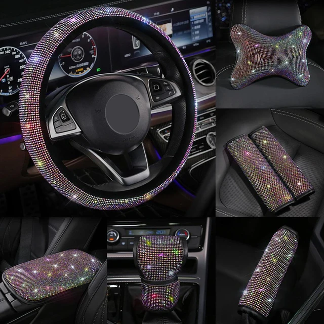 Glänzende Strass Kristall Auto Lenkrad Abdeckung Schalthebel Abdeckung PU  Leder Lenkung-rad deckt Auto Zubehör Fall - AliExpress