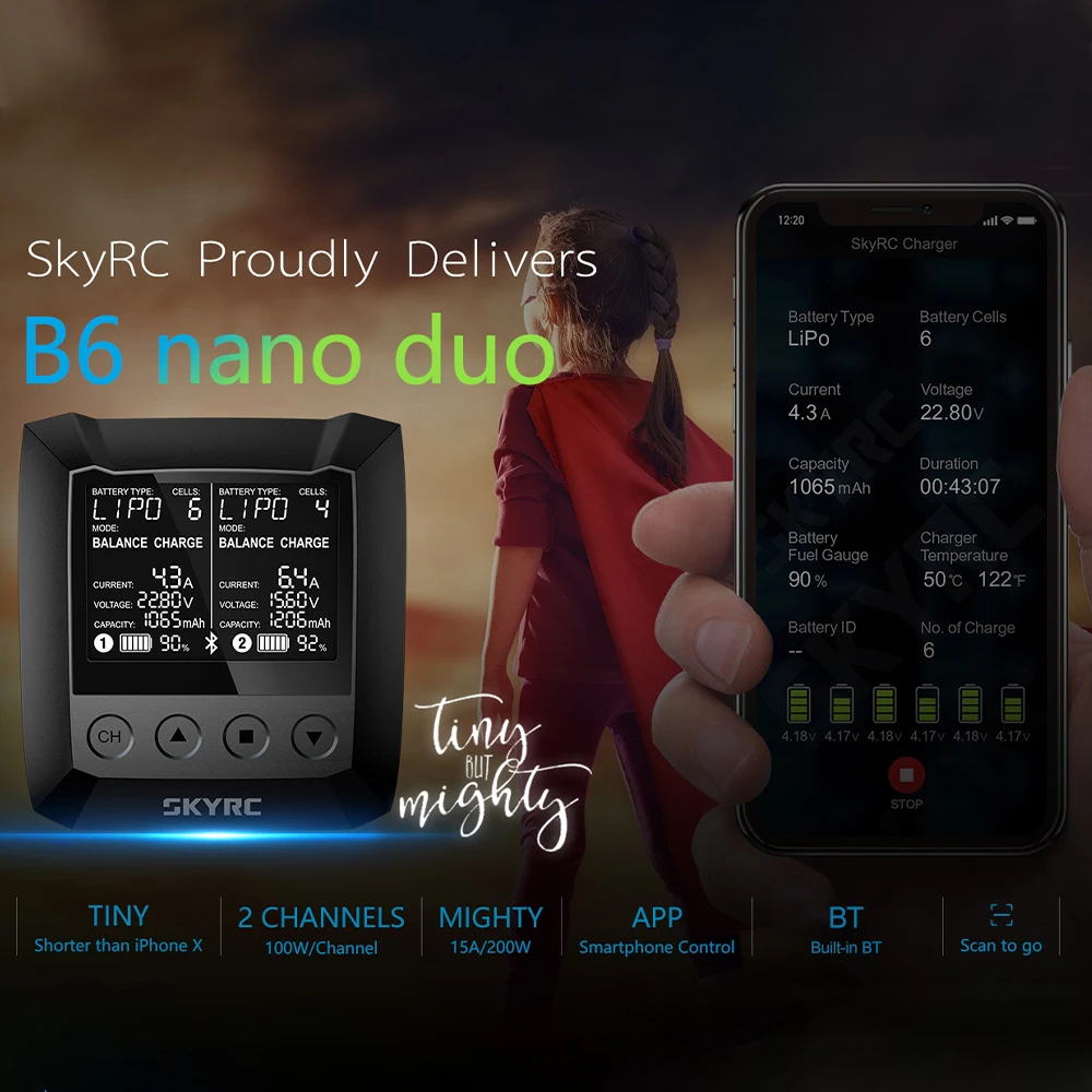 Для lipo Liion LiFe LiHV NiMH NiCd Батарея pb SKYRC B6 Nano Duo зарядное устройство 200 Вт 15A AC/DC BT приложение управление смарт-зарядное устройство
