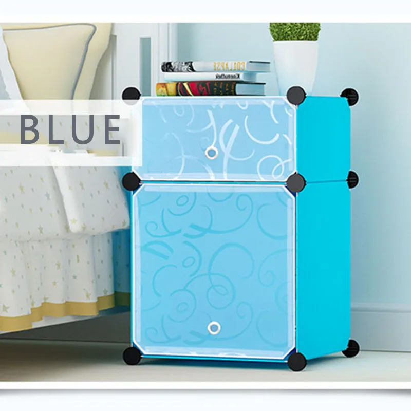 Simple bedside table special storage plastic simple modern economic locker bedroom bedside storage small cabinet nightstand - Цвет: BLUE