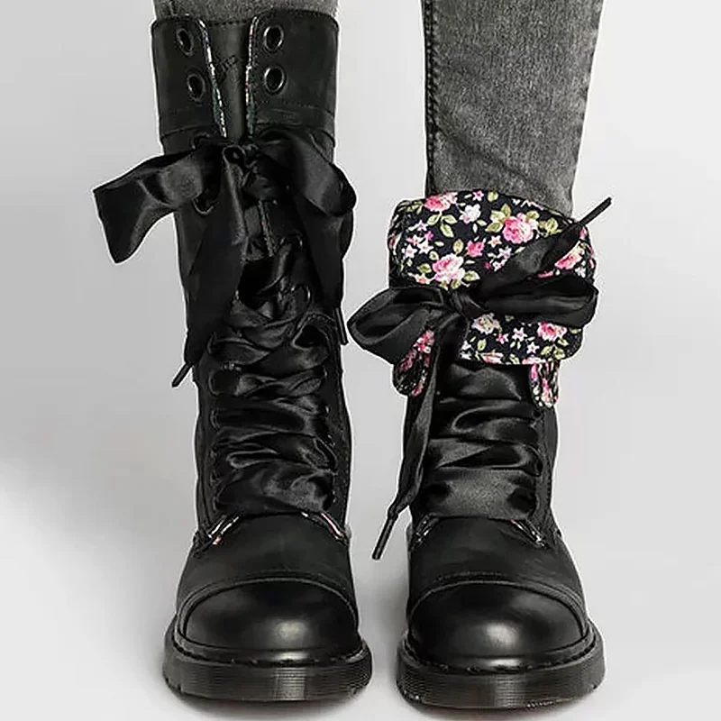 Модные ботинки в байкерском стиле для девочек; сезон весна-осень; ботинки до середины икры на прочной танкетке; Женская однотонная повседневная обувь на шнуровке; женская обувь; kl9