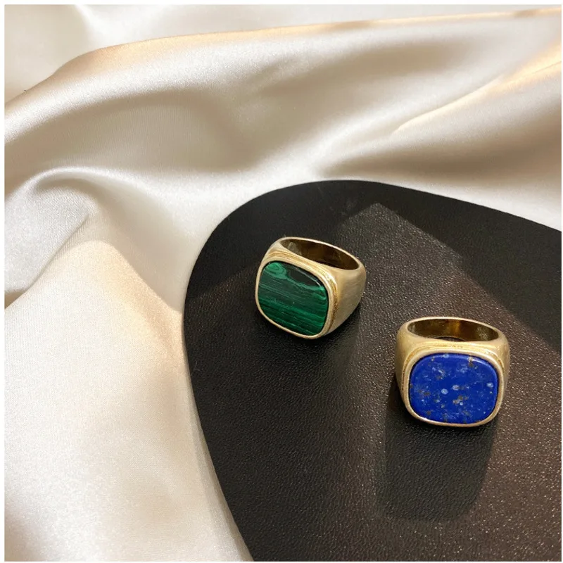 Голубое зеленое геометрическое текстурированное Мраморное кольцо круглое квадратное кольцо для большого пальца Бохо этническое женское кольцо в стиле хиппи медный сплав