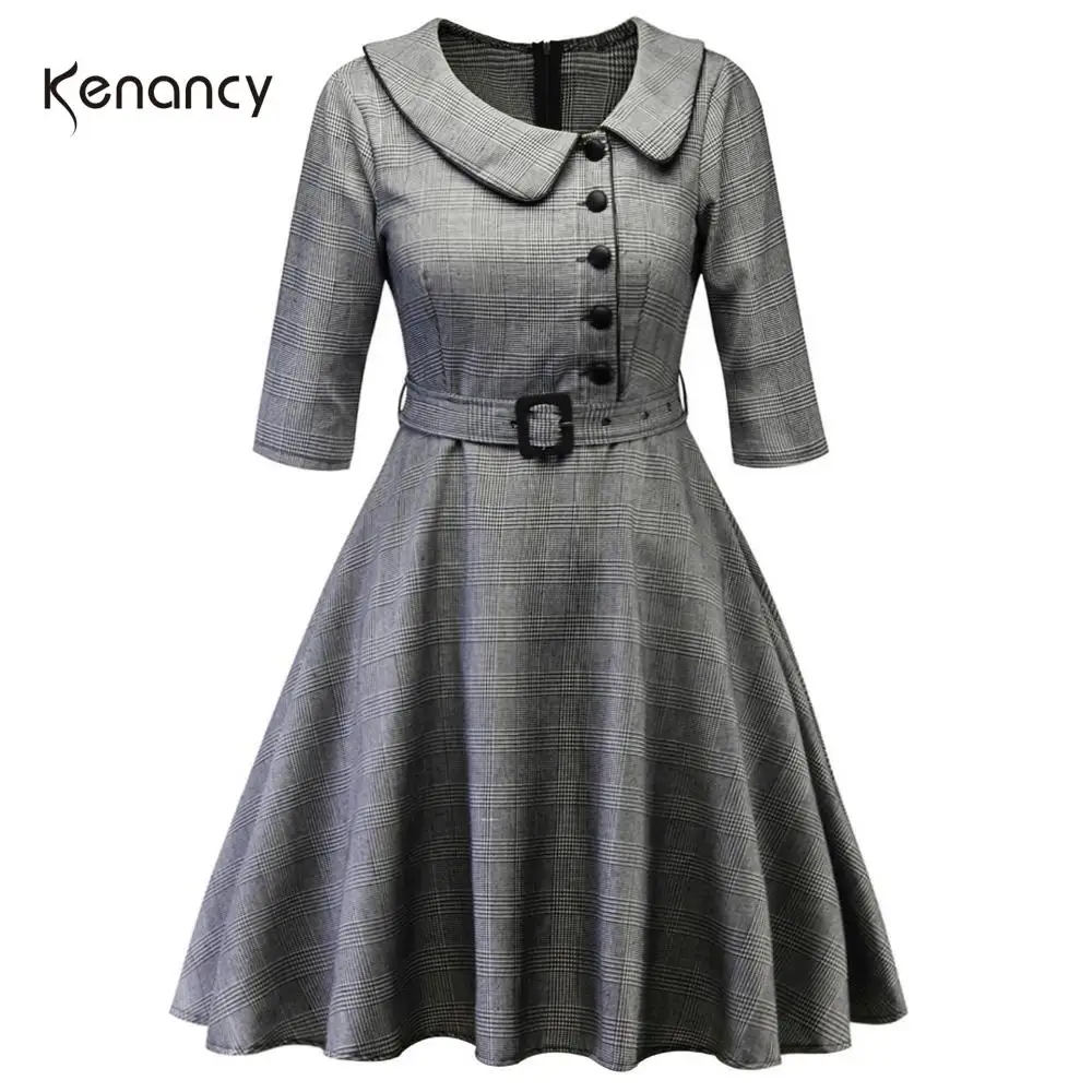 Винтажное платье Kenancy размера плюс 4XL в клетку женское повседневное офисное для