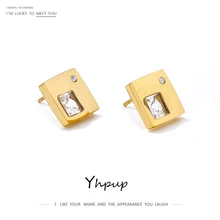 Yhpup минималистичные квадратные геометрические серьги из нержавеющей стали с цирконием, офисные вечерние женские ювелирные изделия Brincos, золотые модные аксессуары