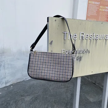 

Ladies Small Flap Sling Bag Hot ins Houndstooth Fabric Crossbody Bag Tote Clutch Messenger Bag Small Houndstooth Bag Shoulder