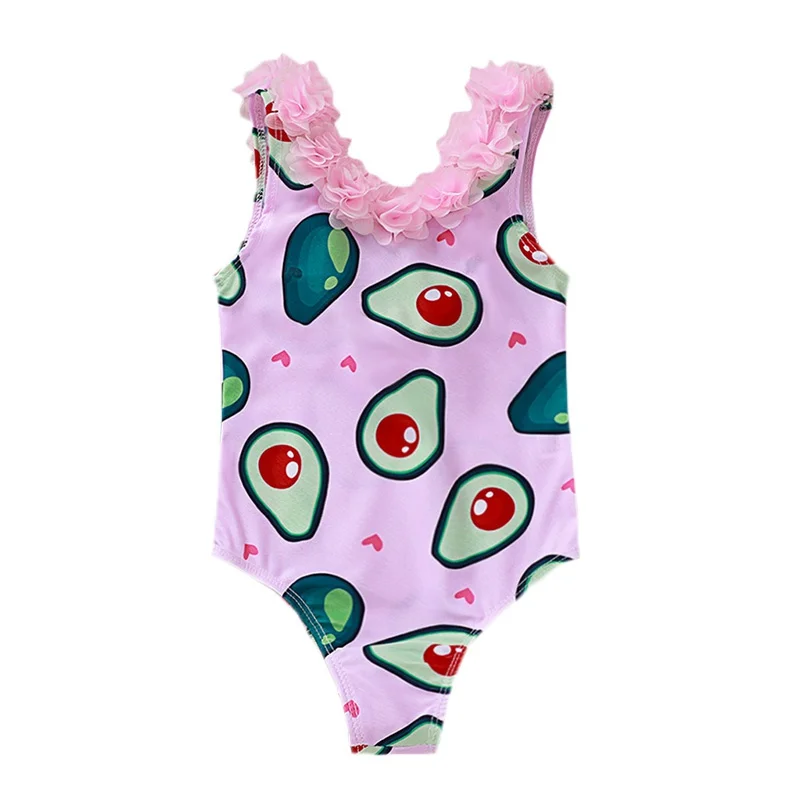 Детская одежда для девочек; летняя одежда для купания для девочек; милый купальник без рукавов с принтом в виде лепестков авокадо для маленьких девочек