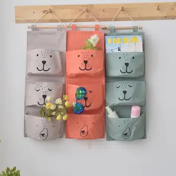 

3Pockets Linen Wall Hanging Storage Bags Home Closet Door Space Saving Cosmetic Sundries Container Organizer Pouch