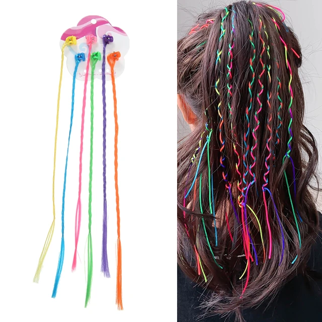 Hair Extensions Clips Wig Clip Extension Rainbow Unicorn Girls Braided  Colored Wigs Braiding Little Girl Fake Pieces