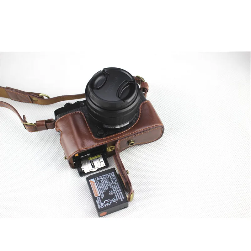 Роскошная сумка для камеры из искусственной кожи для Fujifilm Fuji XT100 XT-100 защитный чехол для корпуса с отверстием для батареи+ ремешок