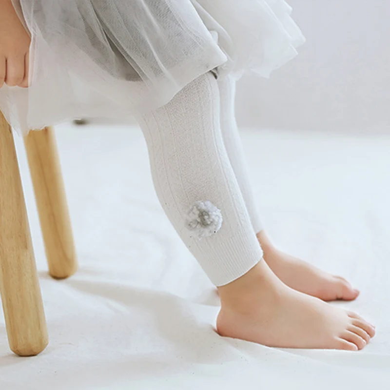 Новинка 2019 мягкие зимние теплые леггинсы из чесаного хлопка с помпоном Детские