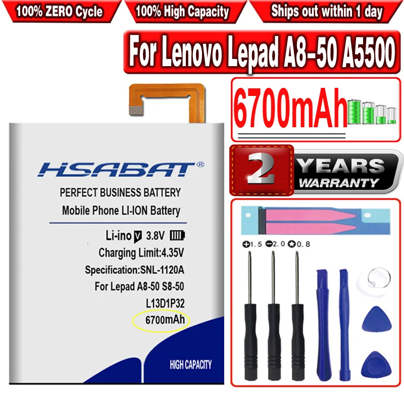 HSABAT 6700mAh L13D1P32 Аккумулятор для Lenovo Lepad A8-50 A5500 S8-50 Tab 3 8 дюймов | Мобильные телефоны и