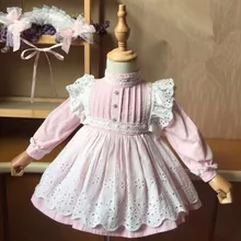 От 0 до 5 лет из 2 предметов, осенне-зимнее кружевное розовое винтажное платье принцессы в стиле Лолиты с длинными рукавами и повязка на голову для девочек, повседневное праздничное платье