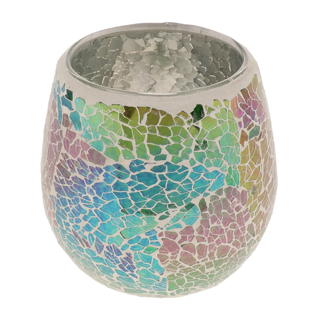 European Glass Mosaic Candle Holder Tea Light Candelabrum Mood Light Holder Case Tabletop Ornament Candlestick Home Desk Decor