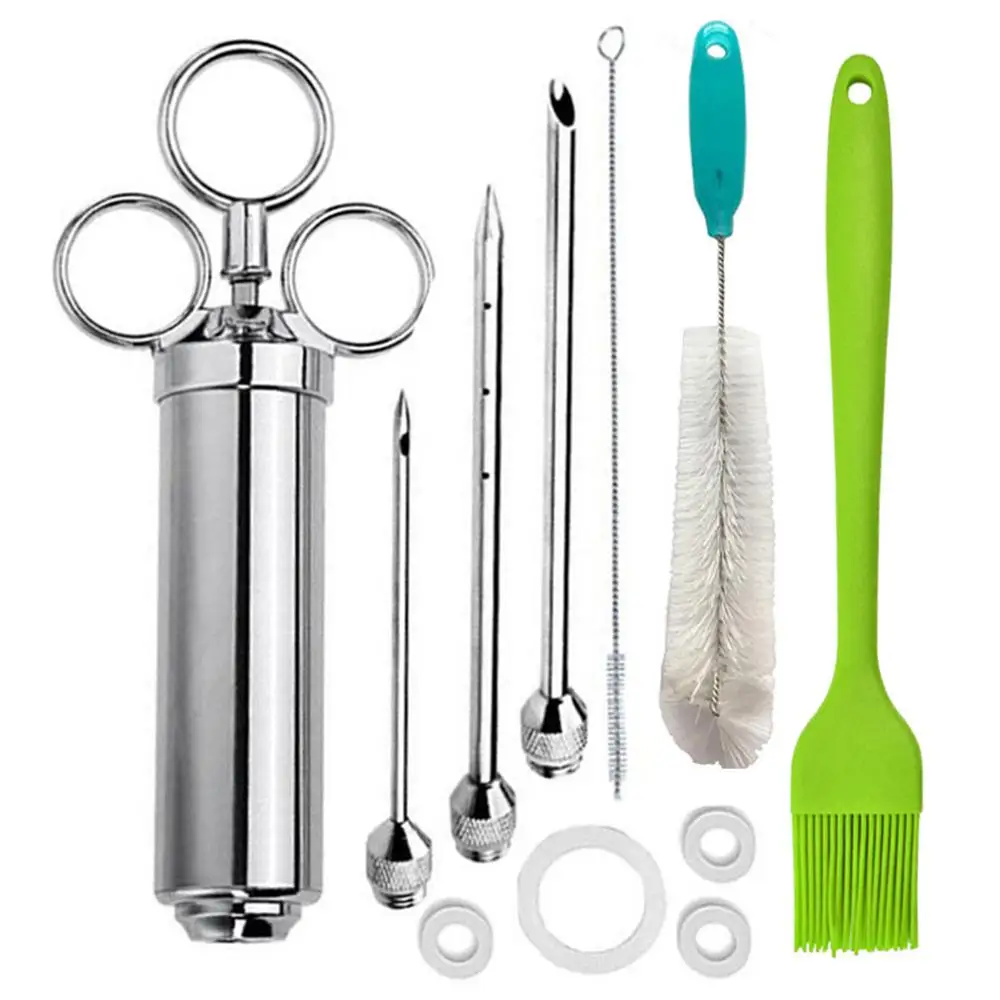 

Stainless Steel Meat Beaf Injector Syringe with 3 Marinade Injector Needles for BBQ Grill 2OZ Turkey Needle with Silicone Brush