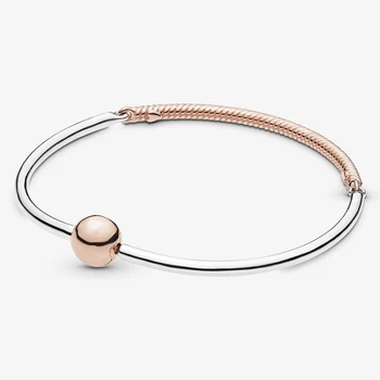 

2019 NEW Autumn 100% 925 Sterling Silver Rose Gold Three-Link Bangle Bracelet Original Jewelry Women Charming Wedding Gift