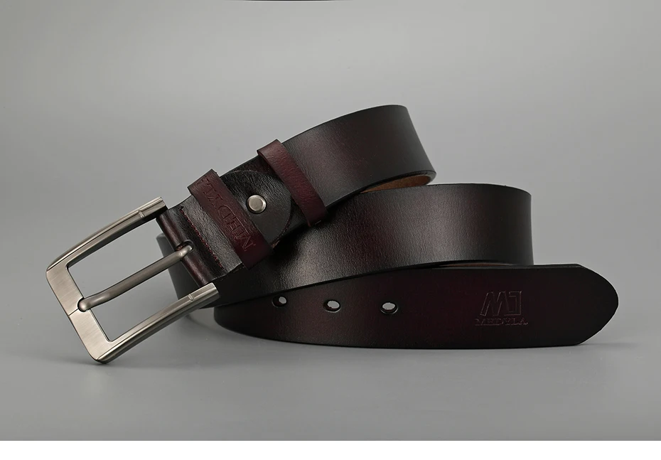 MEDYLA natural leather belt men's fashion casual business smooth belt soft leather no interlayer hard steel buckle belt for men