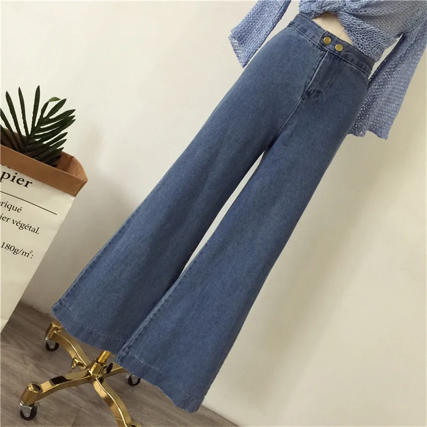 

Gowyimmes 20 New Autumn Casual Women Long Jeans High Waist Jeans Big Size Vintage Blue Flare Jeans Denim Pants Trousers PD845